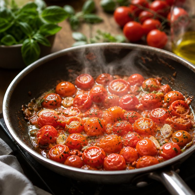 Cà chua bi nổ phồng trên chảo nóng và bí quyết làm nước sốt pasta ngon đến bất ngờ chỉ trong 20 phút